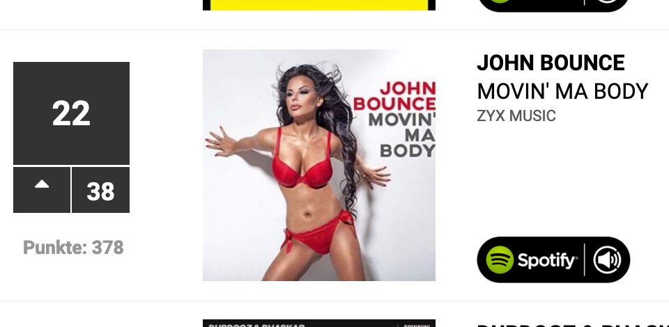 JohnBounceMusic's tweet photo. My new Single #JohnBounce #MovinMaBody on top 100 German #Dancecharts from #38 new today on #22 #zyxmusic #Zyxdance #Dance #pop #charts #music #NewMusicFriday https://t.co/OcK8VKs9ea