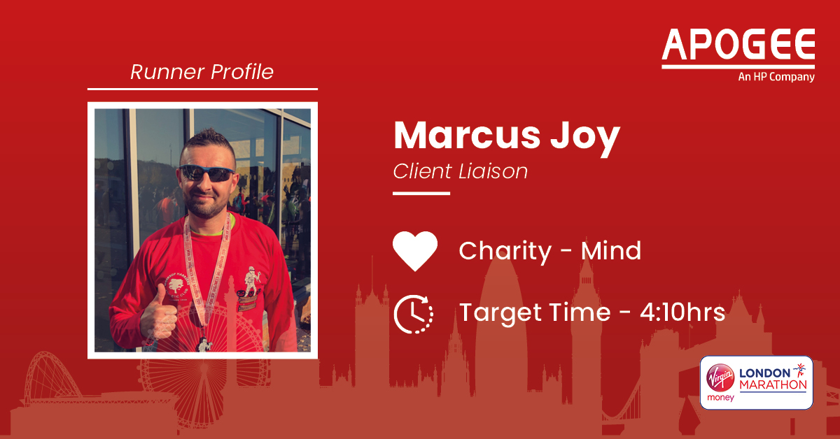 ApogeeCorp's tweet photo. This year’s Virgin Money #LondonMarathon will see TEN of our very own #teamapogee colleagues taking part in the iconic 26.2 mile race!

Our fourth runner is @MarcusJoy, who is running for @MindCharity. 

Read his profile here https://t.co/wMfHOH52n9
#The40thRace https://t.co/IVVkbYCYOB