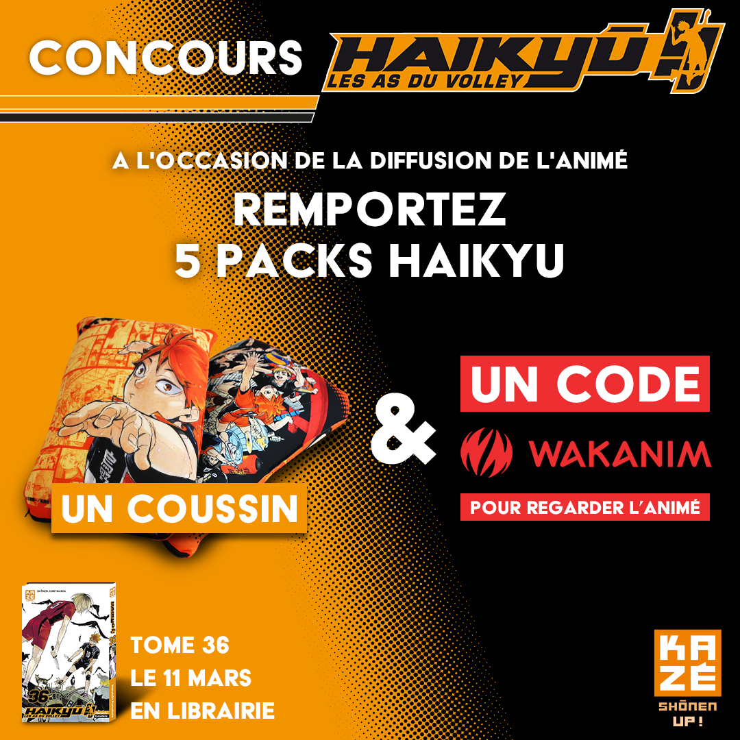 Wakanim's tweet photo. Concours en partenariat avec @KazeFrance ! 
Tentez de gagner 1 pack Haikyû !! : 1 code de 1 mois Wakanim et un coussin de la série !

#RT + Follow @KazeFrance + @Wakanim 
Tirage au sort le 13 mars 2020 !

Bon courage à toutes et à tous ! 💪 https://t.co/CMdiuIqpp2