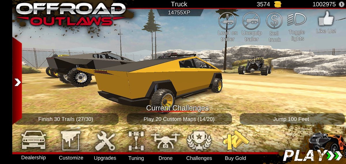 My 2 brand new Tesla Cybertruck in Offroad Outlaws with the  LATEST UPDATE!!! 

Custom made....
1st truck (Good for offroading)
2nd truck (Really crazy fast Tesla) Just like the real Tesla in Offroad Outlaws

Great new stuff《Tesla, Rims, Tires, Axle and Fender》

#offroadoutlaws