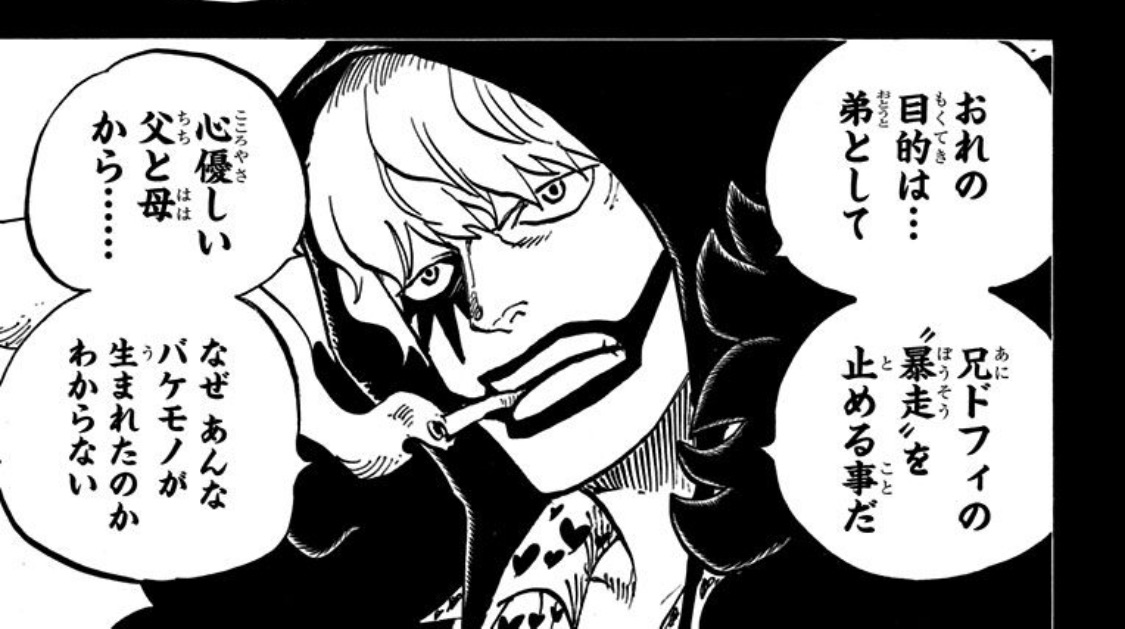 康一君 ドフラミンゴさんがなぜああなったのかなんて過去知ってるヤツだけは言えないだろ なのに まったく同じ目に遭っている上に弟だからより年少で遭っているせいで 唯一の言っても許される存在になってしまったコラさん 完全にバグ