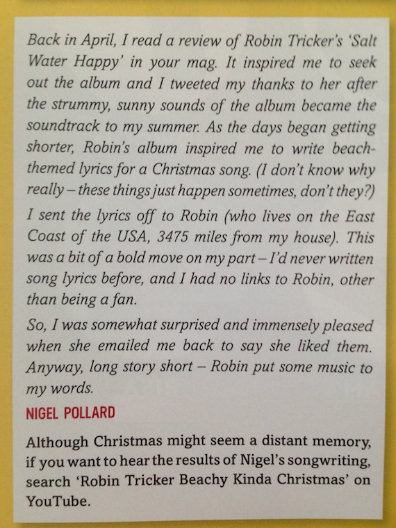 UkuleleNige's tweet photo. Nice surprise in the latest edition of #UkeMagazine – my letter about @RobinTricker2 &amp; #BeachyKindaChristmas.

Thanks again, @WorldofUkes &amp; @ukeplanet – it wouldn't have happened without you.

https://t.co/Pavm0F8kvk https://t.co/TWyzA2kXyB