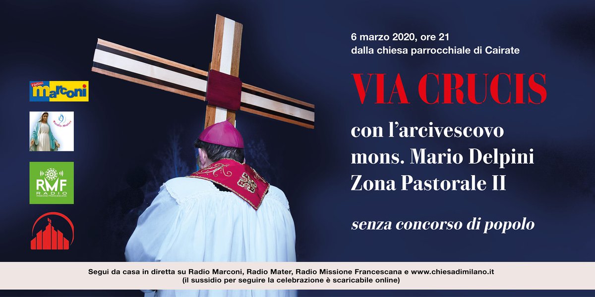 Questa sera, alle 21 a Cairate, #ViaCrucis con l’arcivescovo #Delpini per la #ZonaPastoraleII, senza concorso di popolo. Diretta su Radio Marconi FM 94.8, Radio Mater, Radio Missione Francescana RMF e chiesadimilano.it
Scarica il sussidio👉👉 bit.ly/2VOydqT