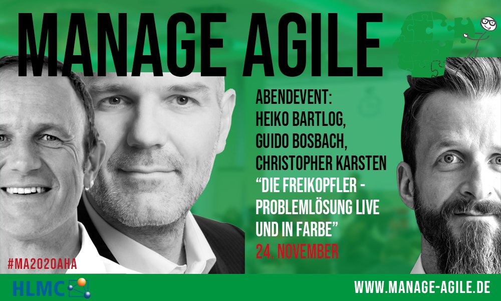ManageAgile's tweet photo. Dieses Jahr beschäftigen wir uns am Abend des ersten Tages mit Problemlösung. Die @Freikopfler werden sich eines Problems annehmen und die Lösung live und in Farbe präsentieren. @bartlog @bosbachmobi #ma2020aha #agile #leadership https://t.co/I9mETz5C9h https://t.co/zSuDpkFspM