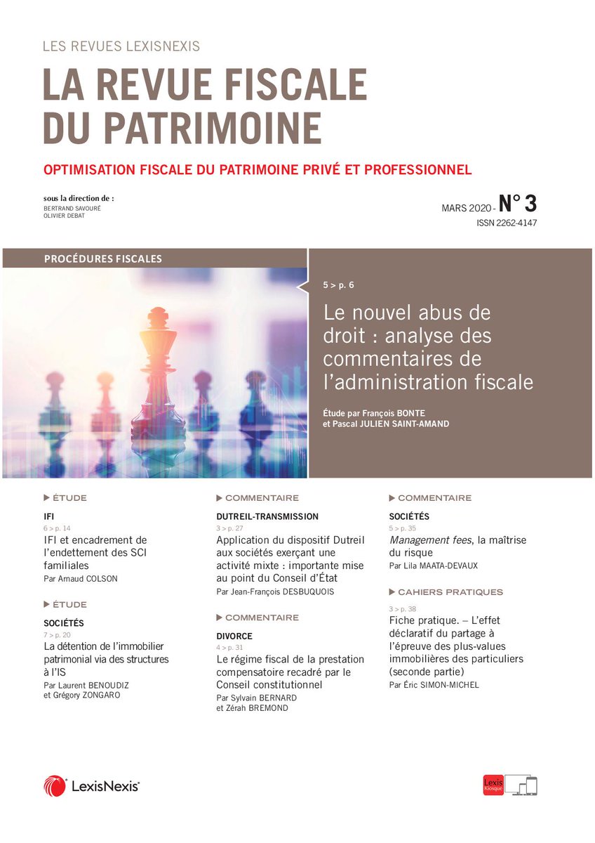 A lire notamment dans le numéro de mars de la RFP : "Le nouvel abus de droit : analyse des commentaires de l'administration fiscale", par François Bonte <a href="/MichelezNotaire/">MichelezNotaires</a>  et <a href="/PascalJSA/">P. Julien St Amand</a> <a href="/GroupeAlthemis/">Althémis Notaires</a> #fiscal #patrimoine #abusdedroit