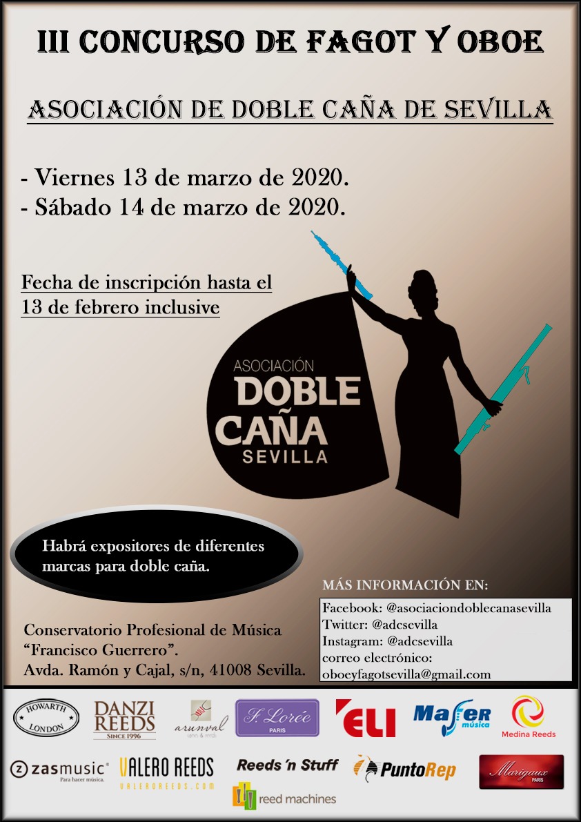 ValeroReeds's tweet photo. Exposición de VALERO REEDS &amp; REEDS 'N STUFF(representado por Valero Reeds) 

en el III CONCURSO DE OBOE Y FAGOT DE LA ASOCIACIÓN DOBLE CAÑA DE SEVILLA, los días 13 y 14 de marzo de 2020 en el Conservatorio Profesional de Música “Francisco Guerrero” de Sevilla. 

OS ESPERAMOS!!! https://t.co/yxfnPzo6kK