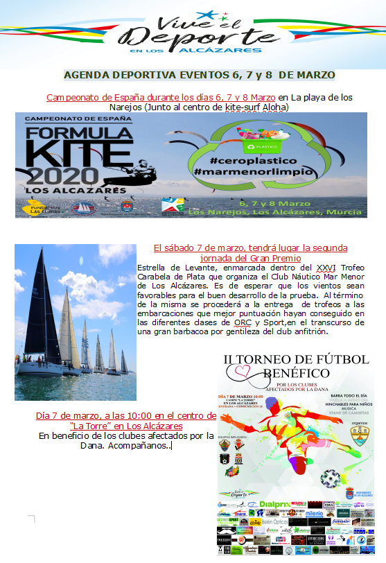 AGENDA DEPORTIVA 6, 7 Y 8 DE MARZO #deporteslosalcazares #vivelo
