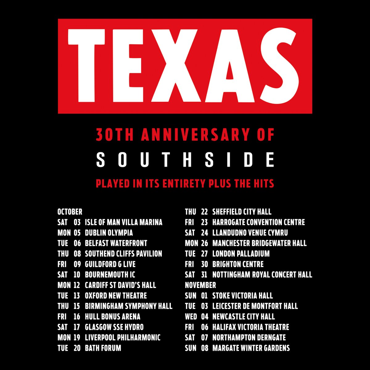 TicketmasterUK's tweet photo. #tmFriday @Texas have confirmed they are heading out on a UK tour this October/November. Book your tickets here >> https://t.co/9ygcxViFkE https://t.co/GPeYRjLbbj