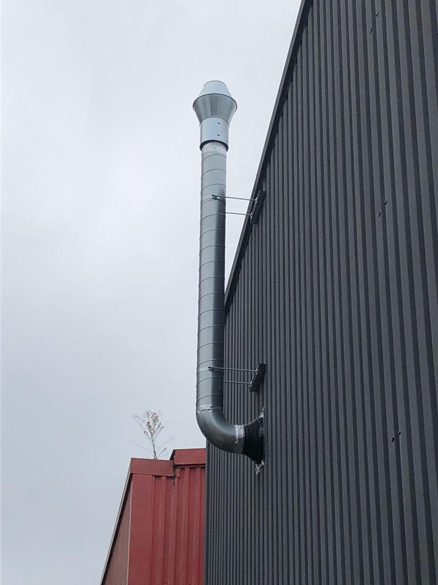 ImpactTS's tweet photo. An engineering firm recently contacted Impact when they discovered their bonding booth wasn't effectively controlling solvent vapours.
Impact installed a fan, duct, external discharge stack and a high velocity cowl. This meant the fumes were safely collected and discharged. https://t.co/JV5P0cZgPO