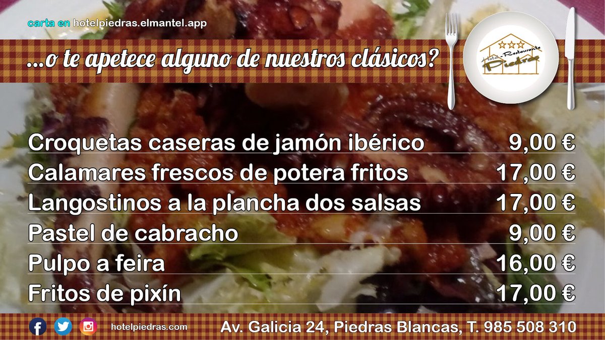 Menú 👩‍🍳 en el Hotel Piedras viernes 6/3/2020 ▶️ 10,00€
PRIMERO A ELEGIR
Fideuá de pollo
Ensalada ranchera
Pote asturiano
SEGUNDO A ELEGIR
Parrochas fritas
Ternera guisada
INCLUYE
Postre casero, pan, bodega
🚗 goo.gl/maps/TTFf94Ga4…
#menupiedras
#menuaviles