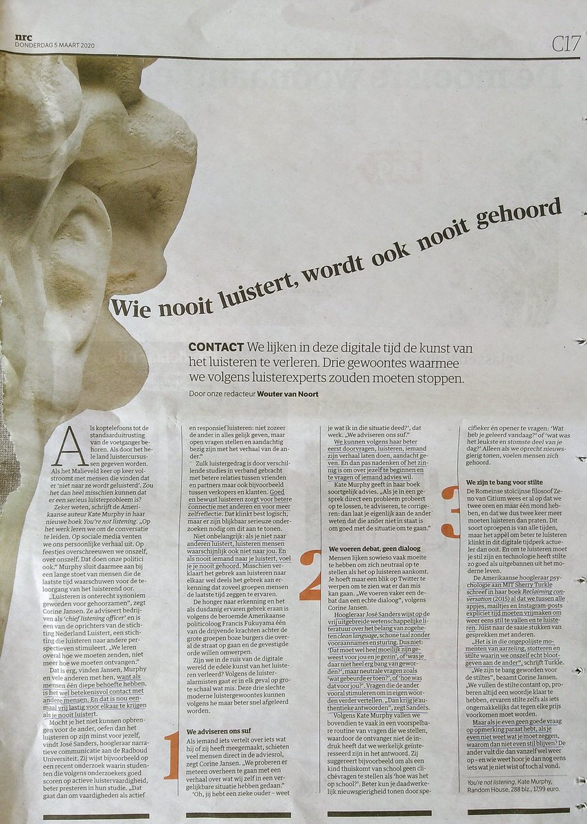 #woordenkrachtbijzetten. En hoe mooi dat in kerken de kunst van het luisteren wordt beoefend! Bijvoorbeeld bij de trainingen Pastoraal Gesprek, die ik regelmatig geef. En altijd mooi om te merken: de bereidheid, open houding, tijd en inzet waarmee mensen willen luisteren.
