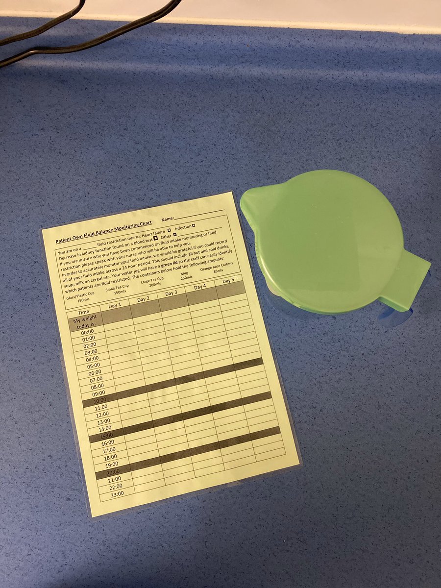 Emmz_16's tweet photo. Exciting day for #teamcardiology as we roll out phase 1 of our heart failure project. New green water jug lids to identify patients on fluid balance &amp; restrictions and matching green patient own monitoring charts #patientsafety #patientindependence @ULH_SDM @ULHT_News @VBagshaw https://t.co/iAZlazyCtt