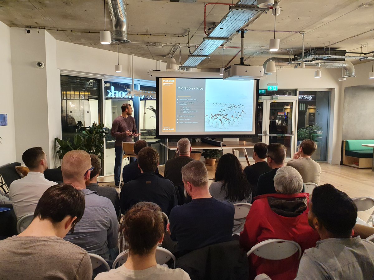 PushONltd's tweet photo. A few more snaps from last night's #Magento Meetup! Here we have our @samru discussing the end of Magento 1. #McrMagentoMeetup https://t.co/gcfsHjVyCh
