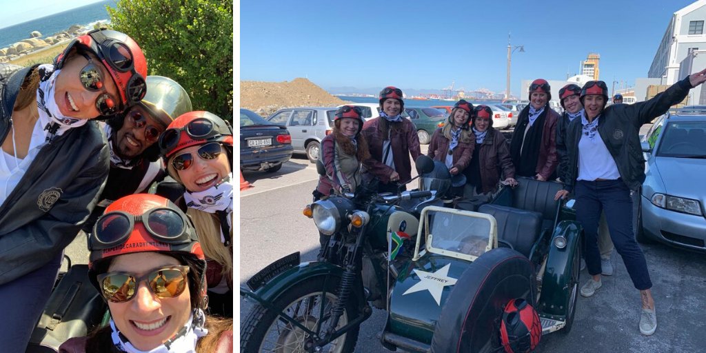 EDPglobalDMCs's tweet photo. Virtual South Africa FAM Trip Day 5—Hop on a vintage motorcycle + side car and cruise through Cape Town. FUN!

@GrosvenorTours, our exceptional DMC, showcases the unforgettable side of South Africa!

Send your RFP ➡️ https://t.co/DUWxL1CEJA #MICE #Eventprofs 
📸photos by Quinn https://t.co/Wx53X2JCos