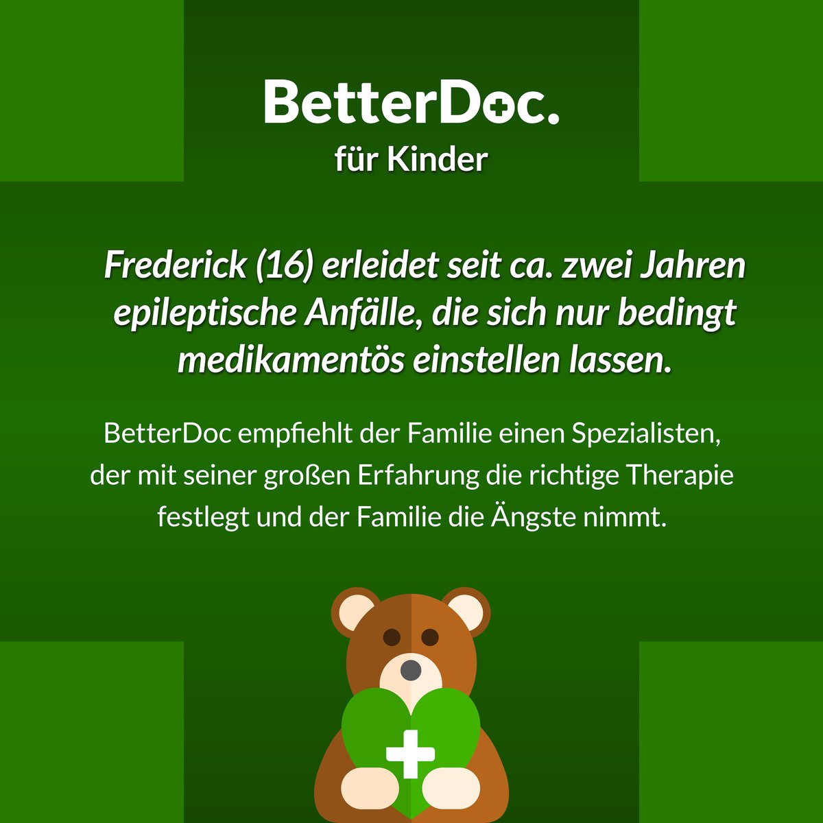 Echte Patienten - Echte Geschichten! Aktion: BetterDoc ist noch bis 31.03.2020 für Kinder kostenfrei! Weitere Informationen zu unserer Aktion "BetterDoc für Kinder" gibt's unter betterdoc.org/kinder/index.h…