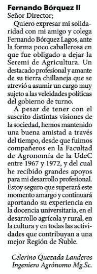 FernandoBrquez1's tweet photo. Muy emocionado por numerosas muestras de cariño durante estos días, como las Cartas al Director del diputado Gustavo Sanhueza, Alfredo Schmidt y Celerino Quezada en  @ladiscusioncl. Esto me deja feliz y tranquilo que el esfuerzo por un Ñuble mejor fue recibido por la comunidad. https://t.co/05XpqsihXq