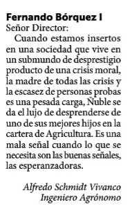 FernandoBrquez1's tweet photo. Muy emocionado por numerosas muestras de cariño durante estos días, como las Cartas al Director del diputado Gustavo Sanhueza, Alfredo Schmidt y Celerino Quezada en  @ladiscusioncl. Esto me deja feliz y tranquilo que el esfuerzo por un Ñuble mejor fue recibido por la comunidad. https://t.co/05XpqsihXq