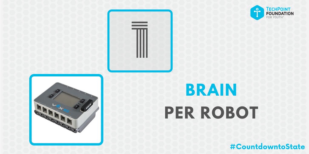 TPF4YRobots's tweet photo. It's the day before State! If you aren't excited yet, get excited now! 

There is only 1 brain per robot!

#CountdowntoState #Robots4All @VEXRobotics https://t.co/Bz7eO9gFMr