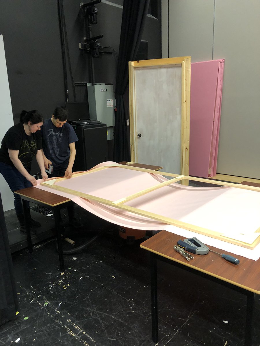 CpaPlayers's tweet photo. Students are hard at work building sets for Legally Blonde this week! Can you tell what Elle Woods favourite colour might be? @HRCEFineArts @CPAHighSchool https://t.co/kQAr3iaUML
