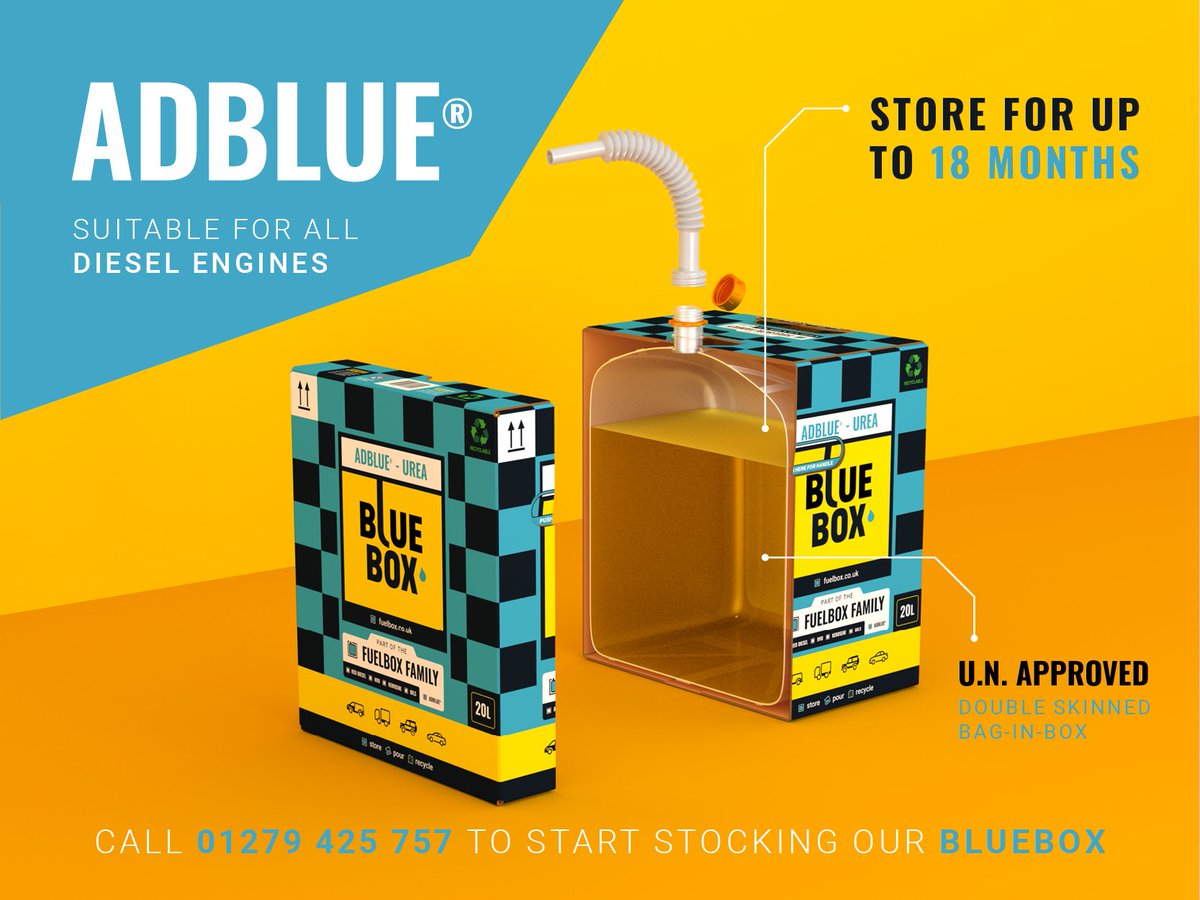 fuelboxfamily's tweet photo. ADBLUE 10L BAG-IN-BOX.

Call our dedicated FuelBox Team on 01279 425 757 to order your BlueBoxes today!

#fuelbox #fuelboxfamily #baginabox #adblue #urea #dieselengine #stockist #saleonreturn #UNapproved https://t.co/WcGSe2yNgc