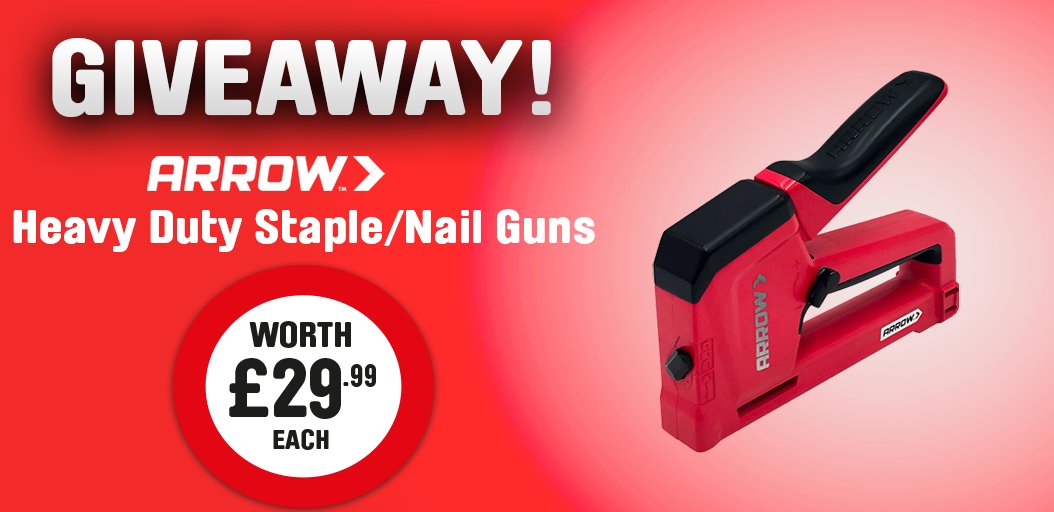 ToolstationUK's tweet photo. Fancy winning one of these bad boys? Simply #RT this post &amp; Follow Toolstation &amp; you'll be in with a chance of winning one of these Arrow Heavy Duty Staple/Nail Guns.

Full T's &amp; C's are on our website. Competition Closes midnight 08/03/20. 1 winner will be notified next week. https://t.co/KVvSQmM3Ri