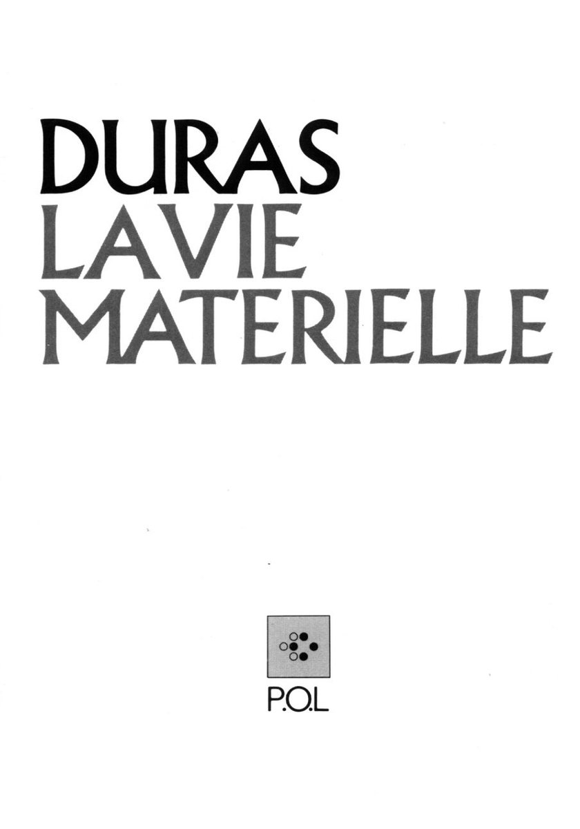« On revenait dans la chambre. Puis on ressortait la nuit. On cherchait des cafés ouverts. C’était la folie (...) De ce qu’on cherchait on ne parlait pas (...) On regrettait de ne pas s’aimer... » Marguerite Duras • La Vie Matérielle (⁦<a href="/editionsPOL/">Éditions P.O.L</a>⁩ , 1987)