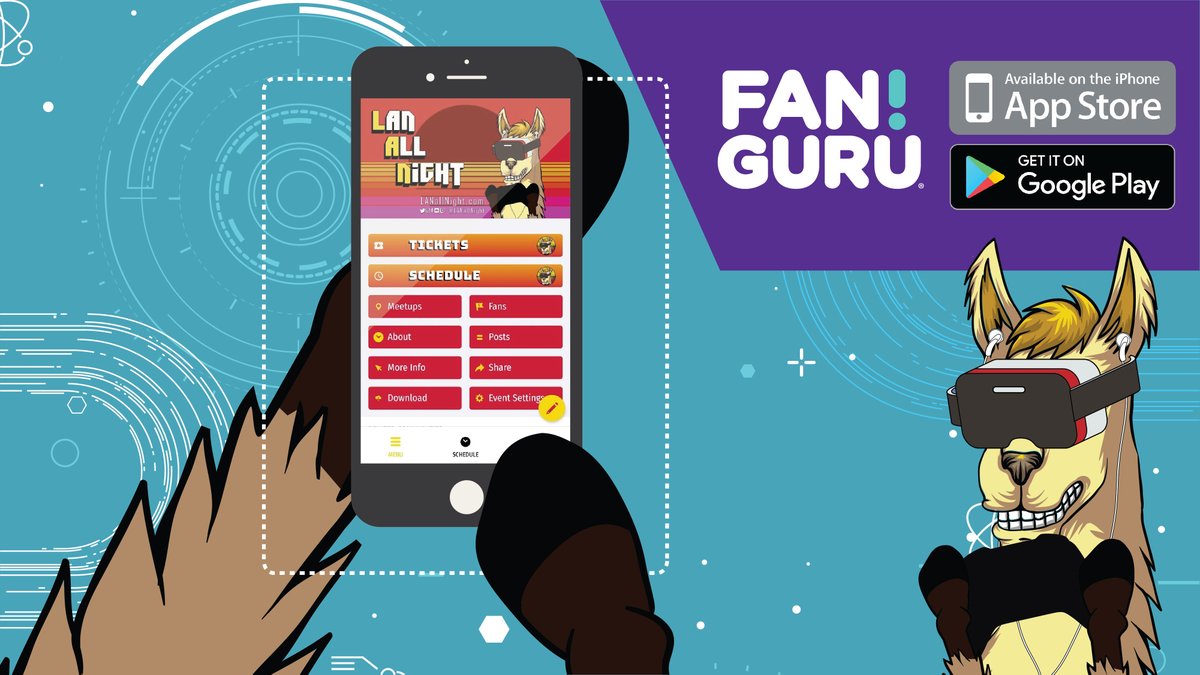 LANallNight's tweet photo. Fan!Guru is the official app for LAN all NIGHT Gaming Festival. Download it NOW for scheduling info and more! https://t.co/U23XYSd1Xj #LANallNIGHT #lanfest #fanguru #lanparty #gaming #quakecon #dreamhack #pax @FanGuruHQ @JoinLANFest https://t.co/8EcRAJTZbN