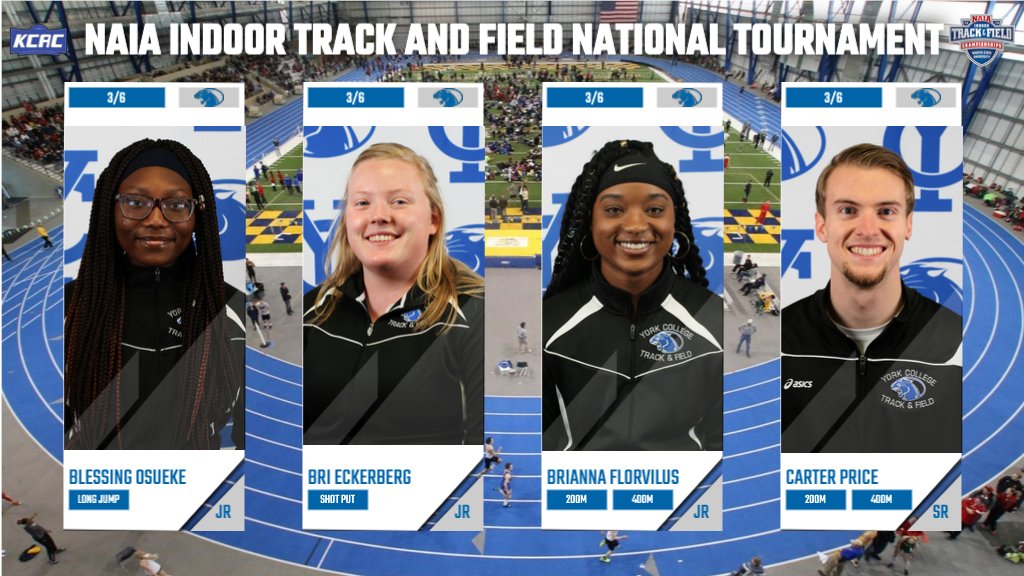 YUGameday's tweet photo. YC Track and Field has 4 athletes competing in the NAIA National Championships today and tomorrow!
B-Flo and Captain Price are competing in the 200m and 400m preliminaries today.
Blessing Osueke will jump in the long jump today.
Bri Eckerberg will be throwing tomorrow!
#KIAKAHA https://t.co/nRgZHFlEUP
