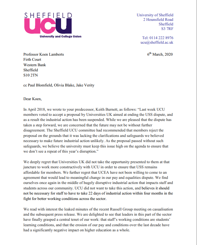sheffielducu's tweet photo. Today our branch committee has written to VC Koen Lamberts asking him to make his responses to the UCEA and UUK consultations public. We believe it is past time that he talked openly with staff and students about these disputes.
https://t.co/NTio1Hstw4 https://t.co/a3MmnVqcEb