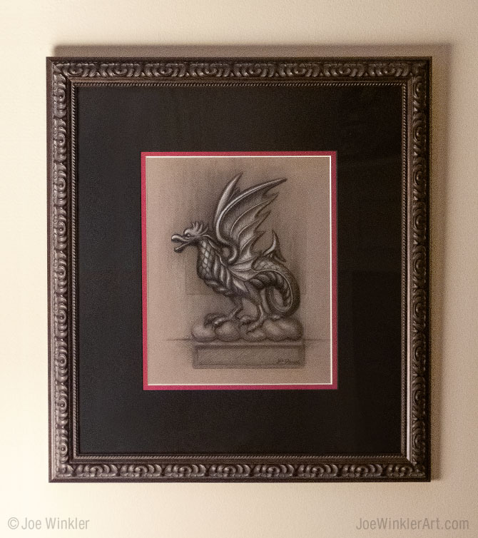 'A Highclere Wyvern' has just landed at the Galleria in stately Mt. Lebanon, PA for the next 10 days for the Juried Spring Art Exhibit, March 6 to 15th. #charcoaldrawing #fineart #drawing #stilllife #highclerecastle #statelyhomes