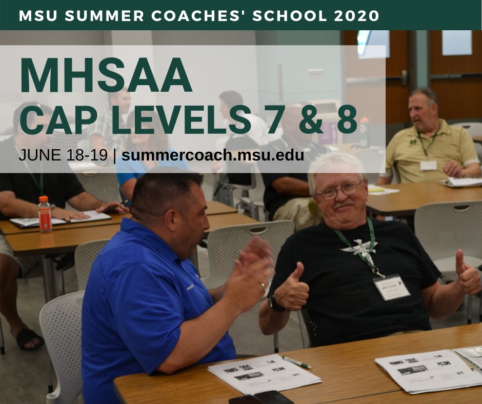 YouthSportsMSU's tweet photo. What can you expect from the MSU Summer Coaches’ School? Check out this year’s scheduled topics at https://t.co/T4ospqfvKq. #SCSMSU @MHSAA https://t.co/RmQULfxgiH