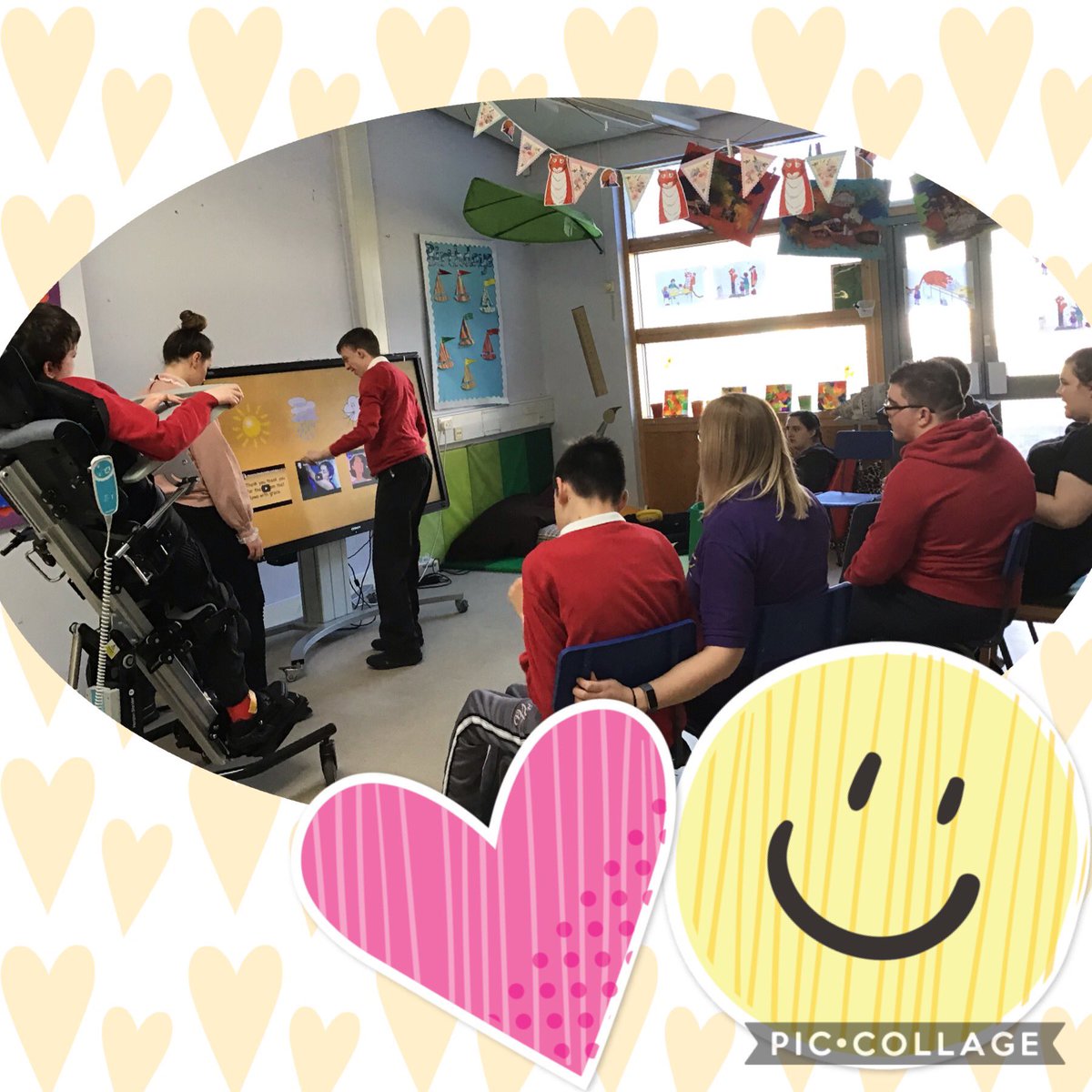 YsgolHenFelin's tweet photo. Dosbarth Seren students chose the weather today using the interactive board and played a song to match the weather using symbols! dai iwan Cole, it was sunny today 😎 #technologyinclass https://t.co/KlXbGPBdHU