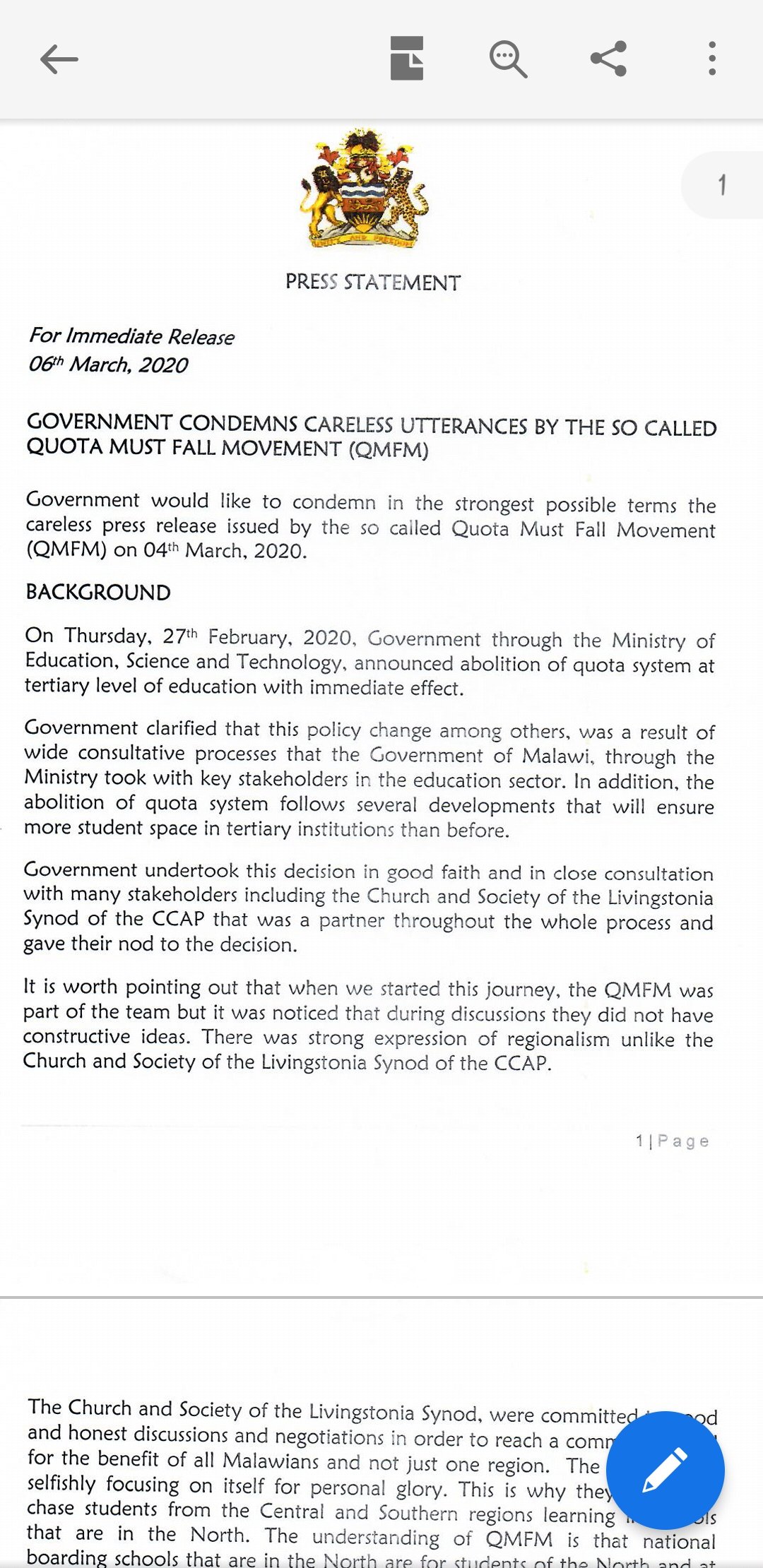 Malawi Government Pa Twitter Press Statement Government Condemns Careless Utterances By The So Called Quota Must Fall Qmfm T Co Toatnexeku T Co N9owqo0c4t Twitter