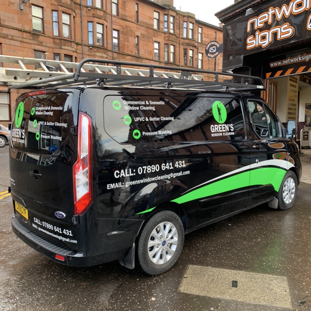 networksigns's tweet photo. Some striking cut vinyl graphics installed on this smart black Ford Custom earlier this week using @metamarkuk vinyls as always π #networksigns #greenswindowcleaning #ford #signs #vehiclegraphics #banners #windowetch #glasgow #scotland https://t.co/muDNsMecul