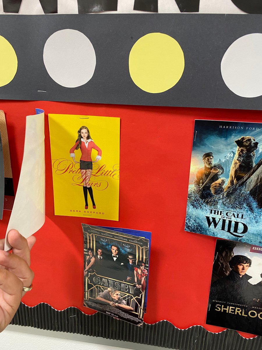 USchoolLMC's tweet photo. The US Media Center presents: “Now showing.” – Our new bulletin board display in the hall just outside the library. Come read the great books behind the hottest shows/movies.
#uschool #mediacenter https://t.co/PW2ykoJKc0