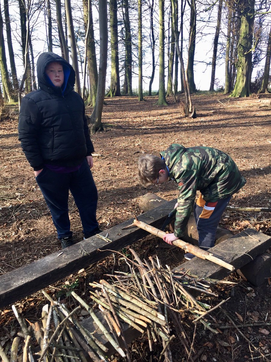 ElemoreForestS1's tweet photo. Perfect conditions for #forestschool today with more of our yr 8 pupils - they collected and cut wood, got a campfire going, and even started whittling - our first attempt at foxes! Great efforts all round #whittling #foxes #outdoored @ForestSchoolUK https://t.co/3uTfrb3pP8