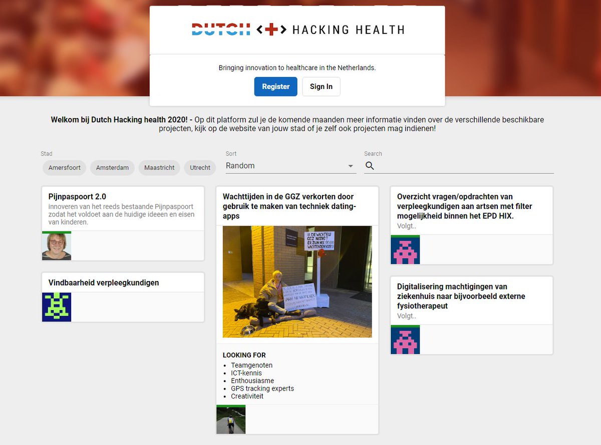 Wauw, de eerste 5 casussen zijn binnen, mooie ideeën om de zorg persoonlijker te maken! Benieuwd naar deze ideeën of zelf een idee aandragen? Ga dan naar het Dutch Hacking Health Utrecht sparkboard bit.ly/39wQflt en meld je aan! #Hacking #healthcare #Utrecht #innovatie