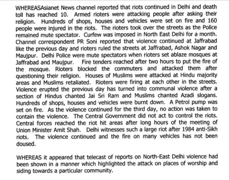 sharmasupriya's tweet photo. “Channel seems to be critical towards Delhi Police and RSS.”

Excerpts from I&amp;B ministry orders served to two Malayalam news channels banning their telecast for 48 hours.

Read for yourself. https://t.co/yrdYsU7c4L