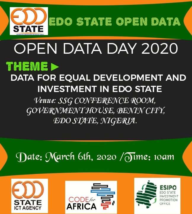 Edo State Open Data (@opendataedo) on Twitter photo #ODD2020 #edooopendataday was a successful event with OD focal persons expressing commitment to collaborate with <a href="/OpenDataEdo/">Edo State Open Data</a> for state development. Thank you to our partners @ESIPO <a href="/Code4Africa/">Code for Africa</a> <a href="/EROMOSELEJOHNA/">Eromosele John</a> <a href="/key_dev_group/">Kelvin Uwaibi</a> <a href="/ogbeborsarah/">Sarah Ogbebor</a> #ODD2020 #edooopendataday was a successful event with OD focal persons expressing commitment to collaborate with <a href="/OpenDataEdo/">Edo State Open Data</a> for state development. Thank you to our partners @ESIPO <a href="/Code4Africa/">Code for Africa</a> <a href="/EROMOSELEJOHNA/">Eromosele John</a> <a href="/key_dev_group/">Kelvin Uwaibi</a> <a href="/ogbeborsarah/">Sarah Ogbebor</a>