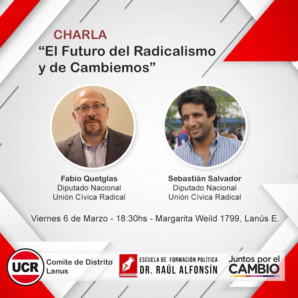 Hoy en #Lanus junto a <a href="/fabiojquetglas/">Fabio Quetglas</a> conversando sobre el futuro del radicalismo y de JxC. 

¡Los esperamos!