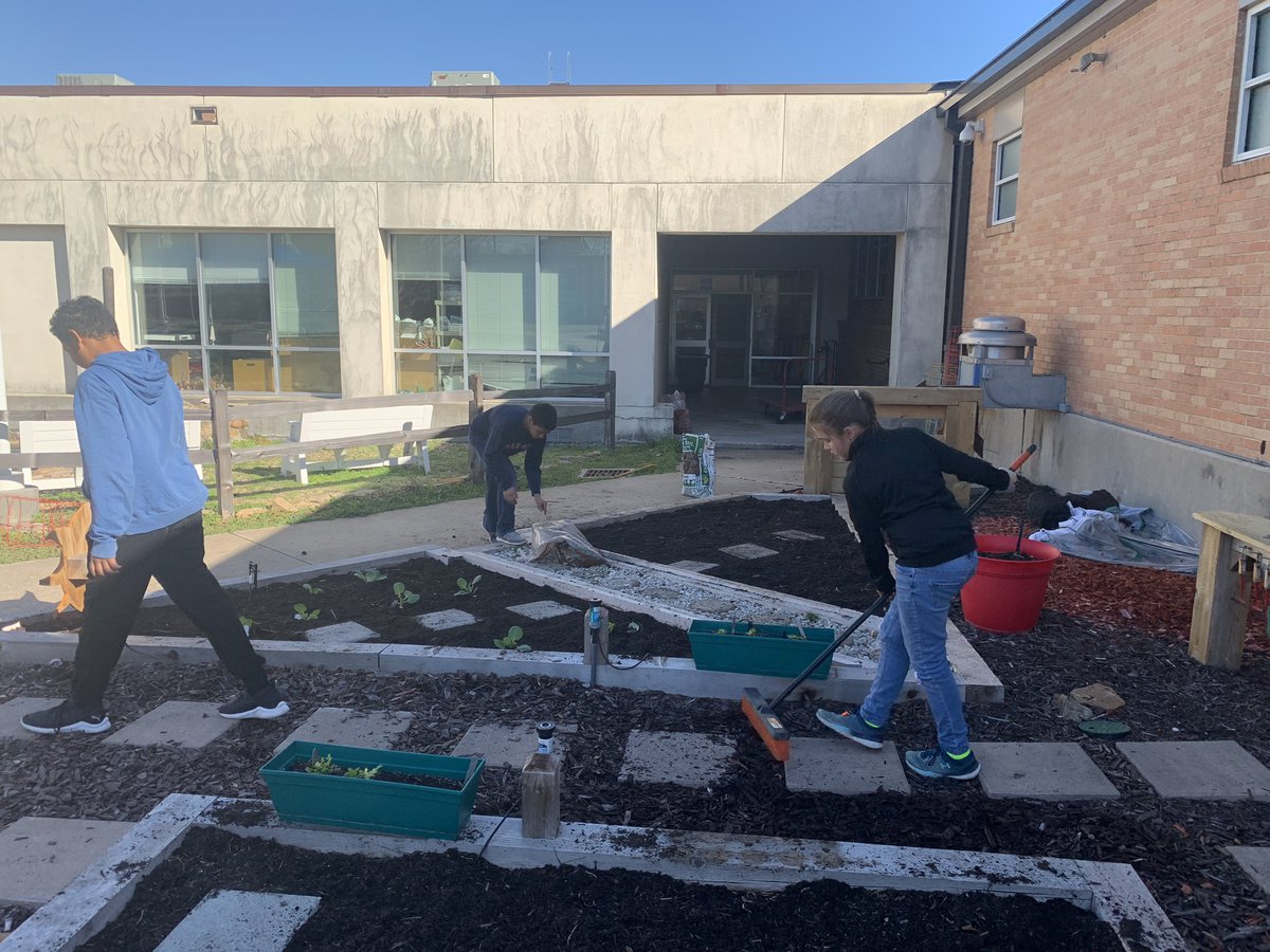 5th graders are preparing the garden beds for planting!