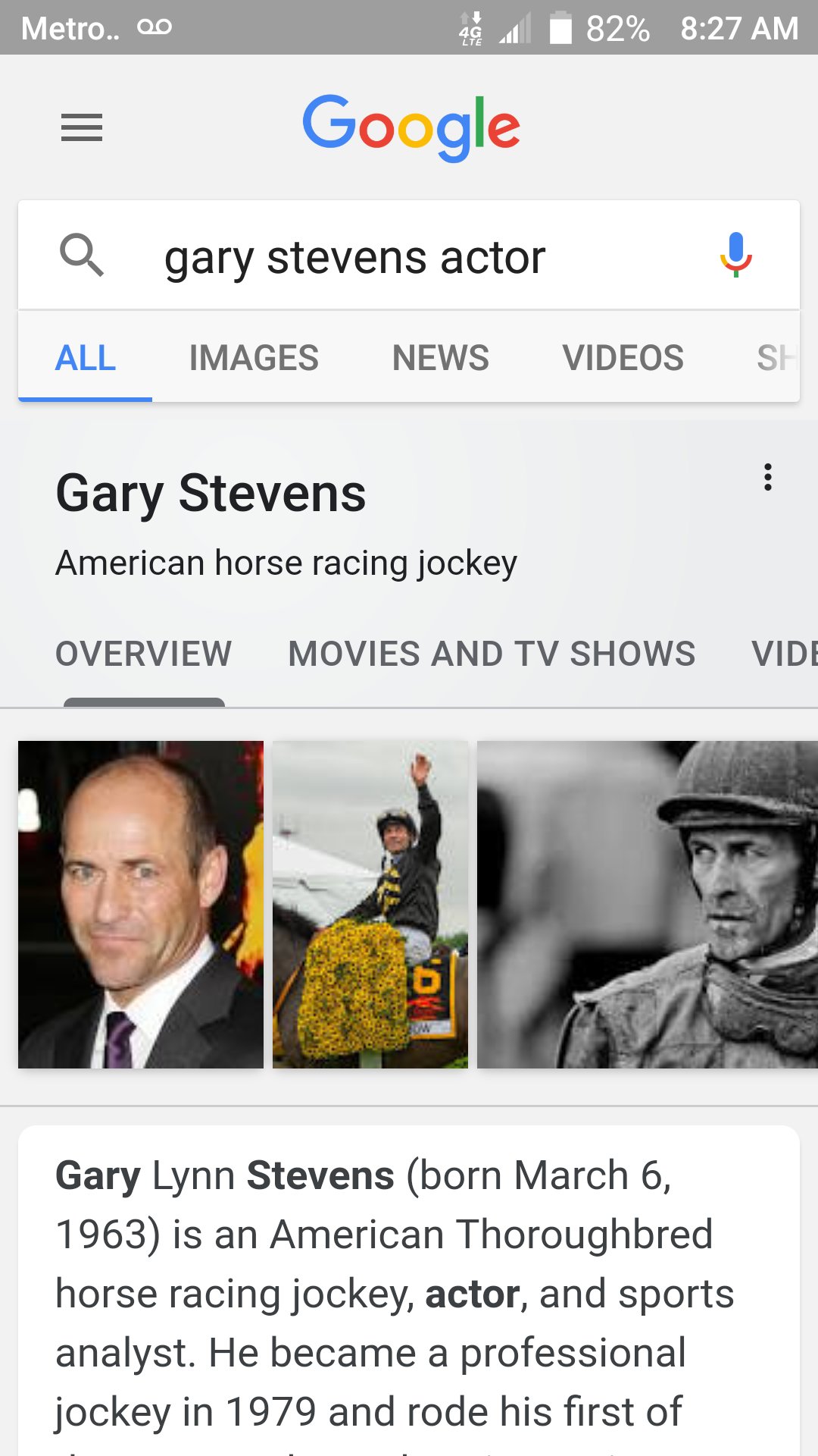 How many other jockeys have own Google page under ACTOR?? Happy birthday to Gary Stevens. Actor/Jockey!!! 