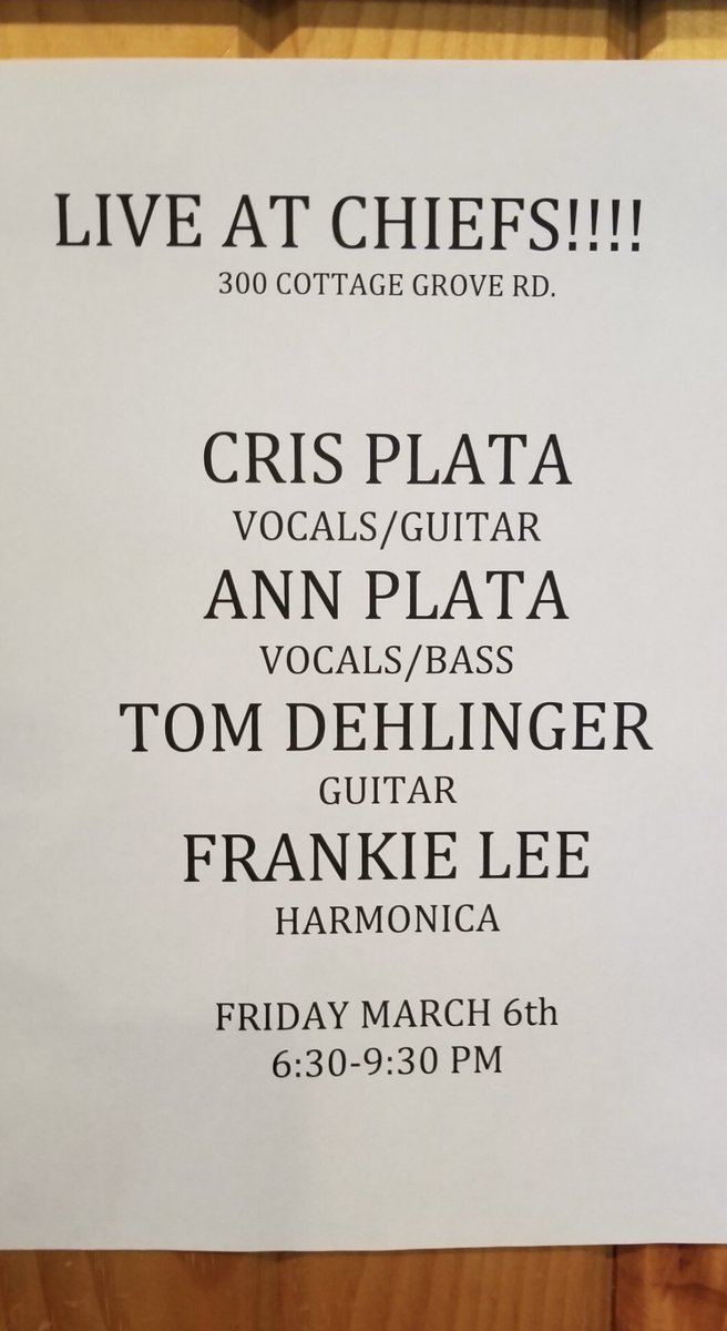 Free live music every Friday <a href="/ChiefsMadisonWI/">Chief's Tavern</a>!    #forthegoodtimes