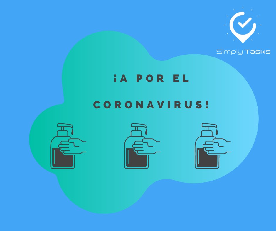 SimplyTasks's tweet photo. ¡Ayúdanos a combatir el coronavirus!

Mándanos fotos de lugares donde hayan puestos gel desinfectante a través de la misión "Higiene-Colabora con Nosotros". 

Feliz Fin de Semana Taskers! 

#findesemanaperfecto #anticorona #anticoronavirus😷 https://t.co/Vawrtreaq0