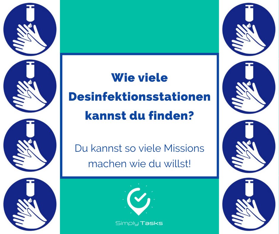 SimplyTasks's tweet photo. Hygiene ist Alles beim Kampf gegen den Coronavirus! ⚔️🦠

Dafür wollen wir die ERSTE INTERAKTIVE KARTE FÜR DESINFEKTIONSSTATIONEN erstellen! 🇩🇪

Nimm die Mission "Hygiene - Hilf auch Du mit" jetzt an, bevor es zu spät ist! 🆘

#stopcoronavirus #anticorona #HandDesinfektionsmittel https://t.co/G1hm4J9dhW