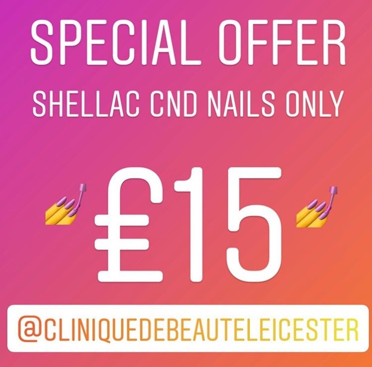 cdbeaute's tweet photo. #Special #Offer on #Shellac CND #Nails £15 at Clinique De Beaute. 

#perfect for a #MothersDaygifts 
Call 0116 270 9060 to book 

#shecllanails #cnd #opi #facials #eyebrows #spa #HarmonyXLPro @ABCLASERS #pedicure #laserremoval #tattooremoval #crystalclear #clearlift #skin https://t.co/xuGkBbiCCJ