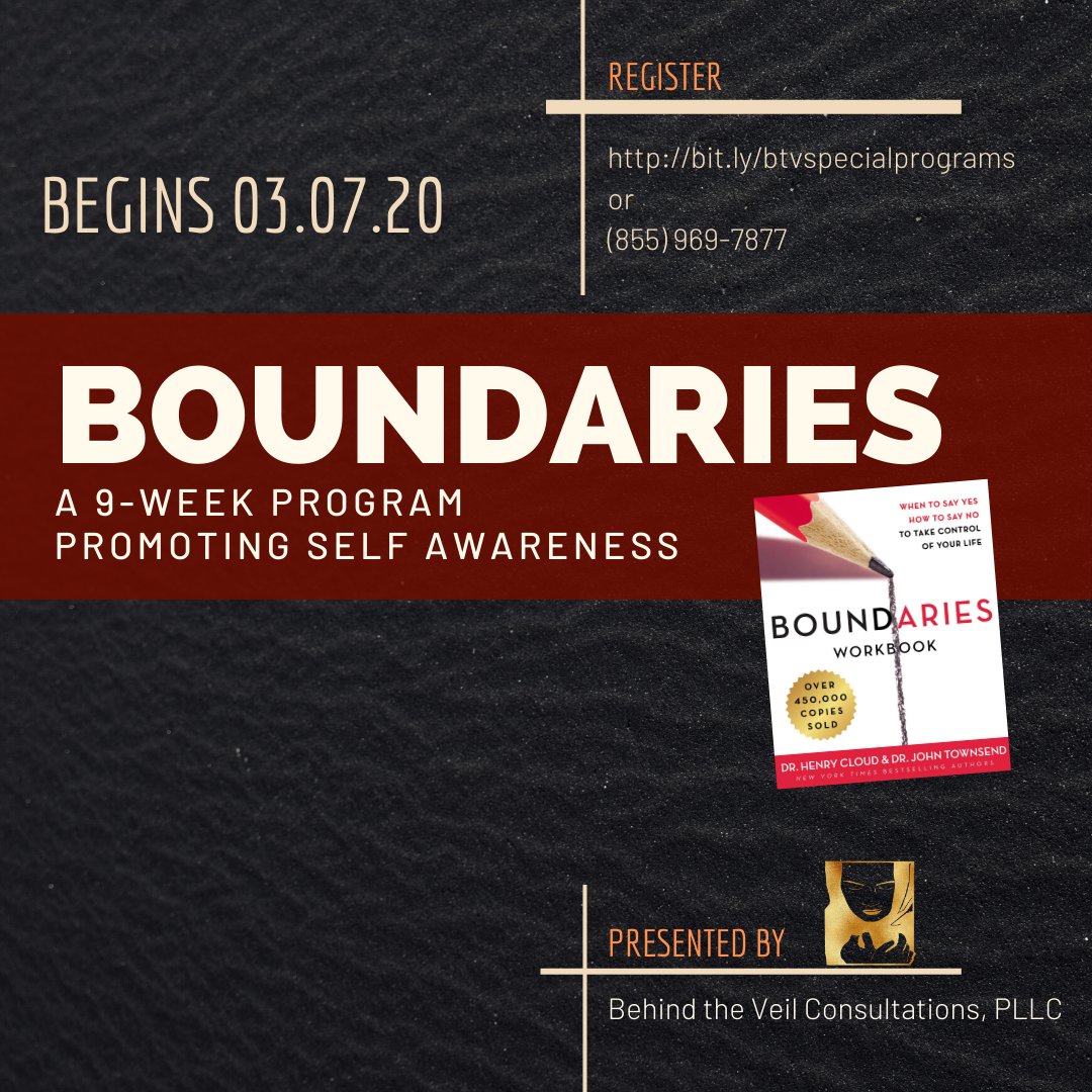 Btvconsultation's tweet photo. It’s not too late! Register today. BEGINS MARCH 7. https://t.co/0u9CI2ffh4
Your decisions. Your choices. Your relationships can depend on it. Learn the importance of boundaries within personal, professional and intimate relationships. 
#btvconsultations https://t.co/QaYxoUDnUR