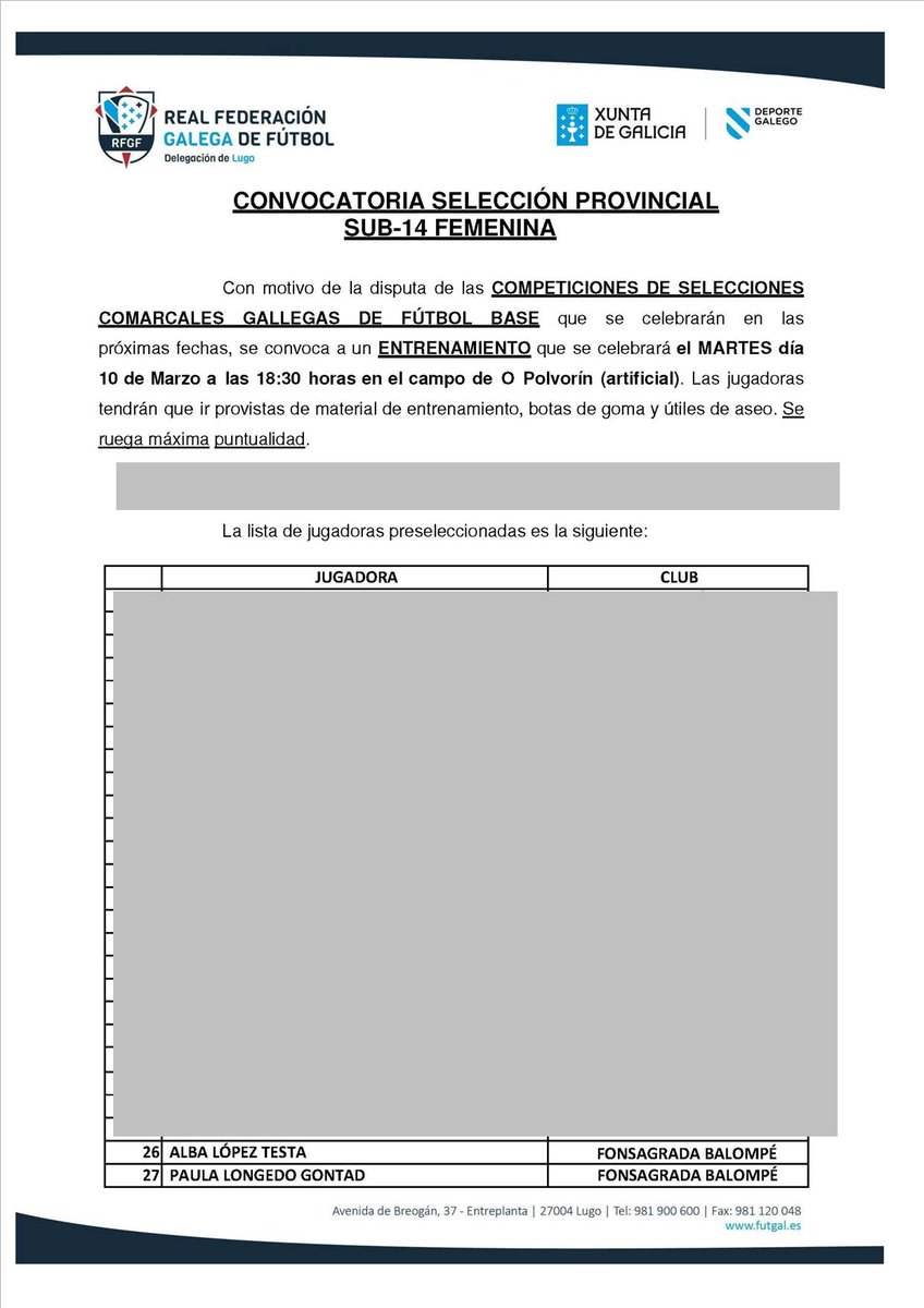 Hoxe temos que felicitar ás nósas xogadoras Alba e Paula, convocadas coa selección provincial. Simplemente é un reflexo do bo traballo que están a facer xunto coa gran tempada do equipo infantil, na que sin duda teñen elas dúas moito que ver.

#MulleresConFuturo
#FonsagradaFC
