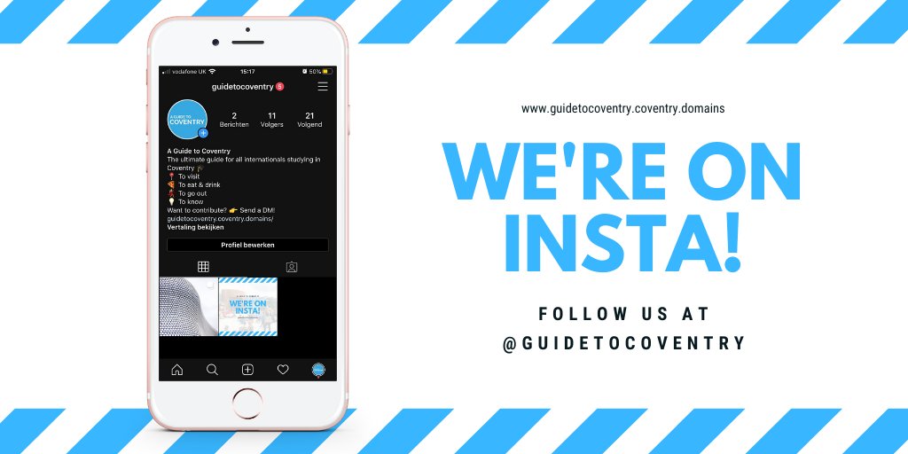 guidetocoventry's tweet photo. A guide to Coventry now has Instagram! 💥 Follow us for more tricks &amp; tips on international life @covcampus! 😉 https://t.co/1RbANxXiGD