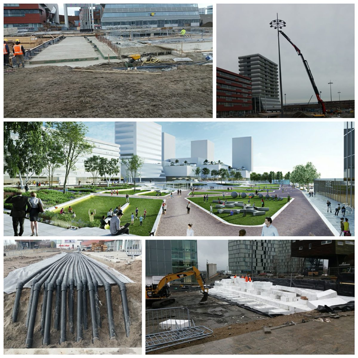 Update herinrichting Esplanade afgelopen weken...
Grote lichtmast verhuist naar nieuwe locatie, Werkvloer watertrap gestort, 
Afvoeren van centrum opnieuw aangesloten en EPS blokken aangebracht 
#Esplanade #stadspodium #Almere #Stadsruimte